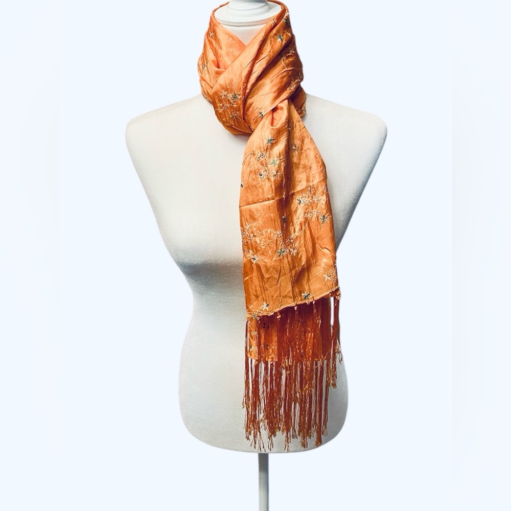 Vintage Peach Floral Embroidered Shawl